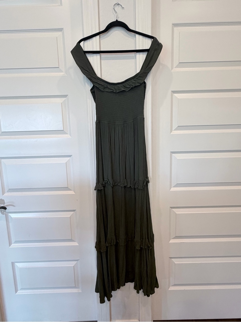 Express Olive Green Off-Shoulder Maxi Dress